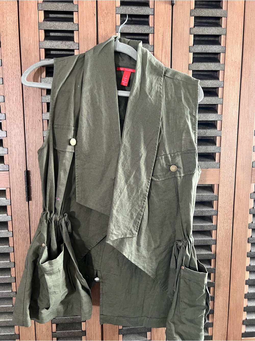 Chelsea & Violet Olive Utility Vest with Draped Lapel